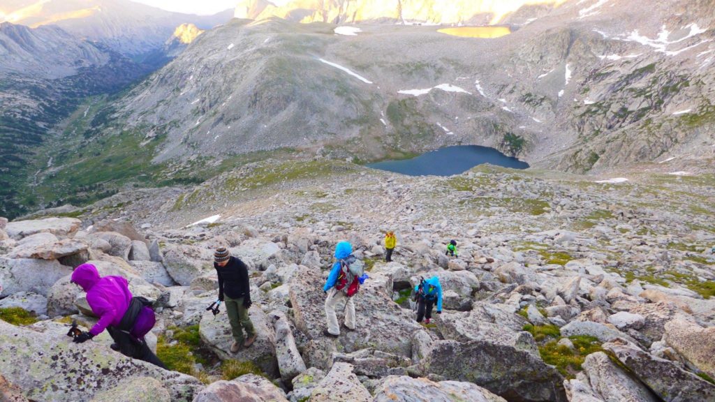 Leading last year's Epic Women Expedition up East Temple Peak, in the Wind River Range, during morning alpenglow.