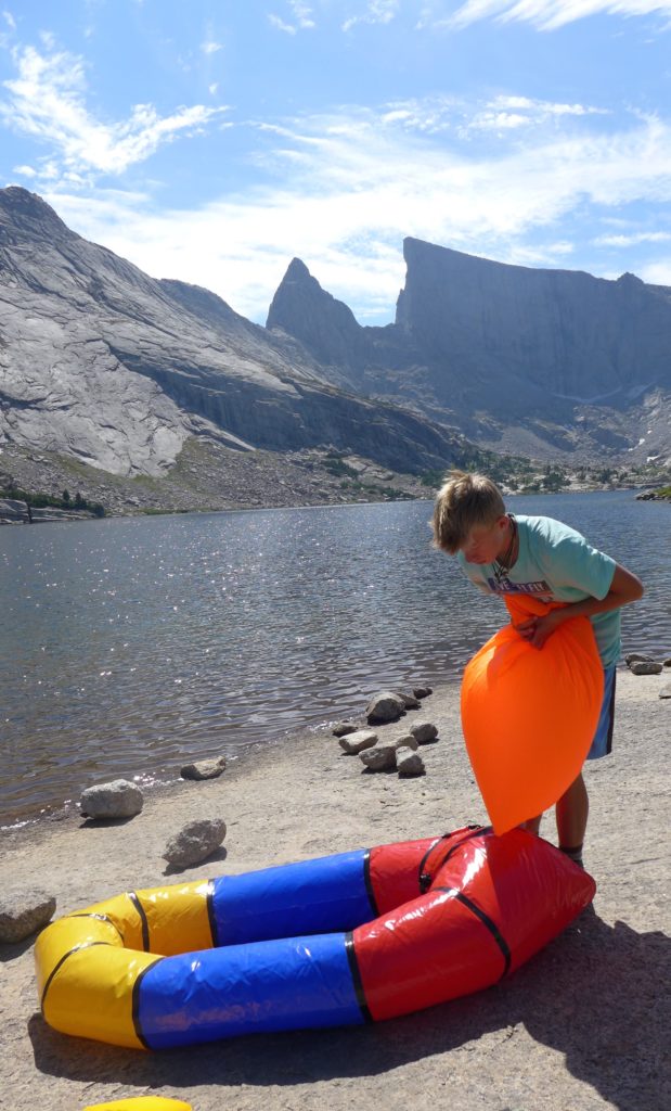 Hayden, inflating our pack raft.